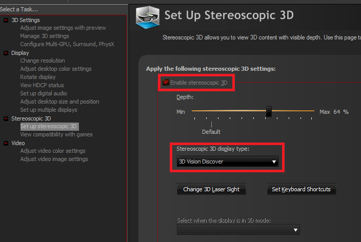 stereoscopic 3d settings